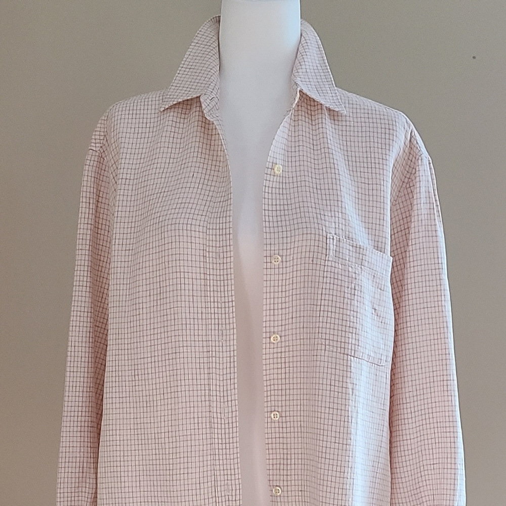 NWOT Jones New York Sport Women's 100% Linen Soft Plaid Button-Up Blouse Medium